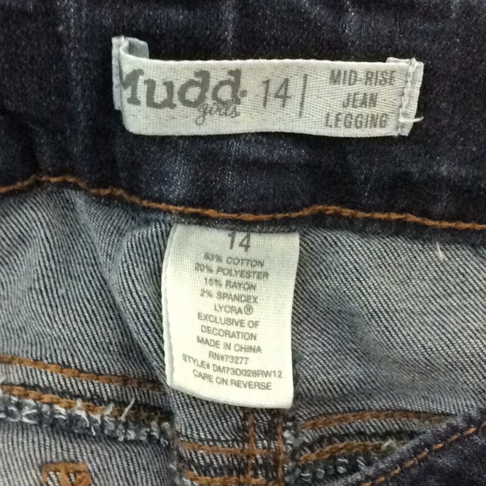 Mudd Girls Mid Rise Jean Leggings Destroyed Sz 14 - Picture 5 of 6